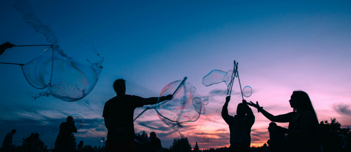 UCSC students making bubbles in the evening